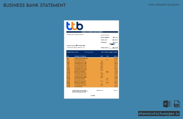 TTB Bank Firmenkontoauszug (Word- und PDF-Beispiel)